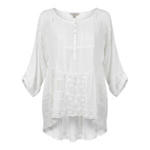 Vanessa Virginia Anthropologie White cotton blend blouse with lace patchwork pan